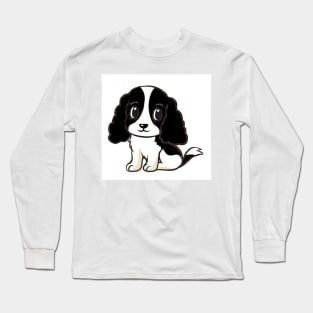 cavalierr king charles spaniel black and white cartoon Long Sleeve T-Shirt